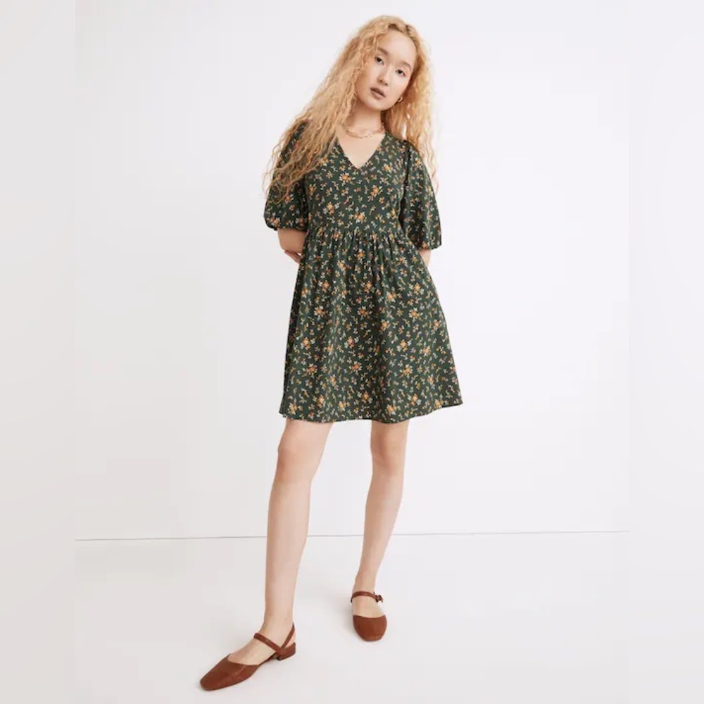 Madewell Poplin V-Neck Bubble-Sleeve Mini Dress